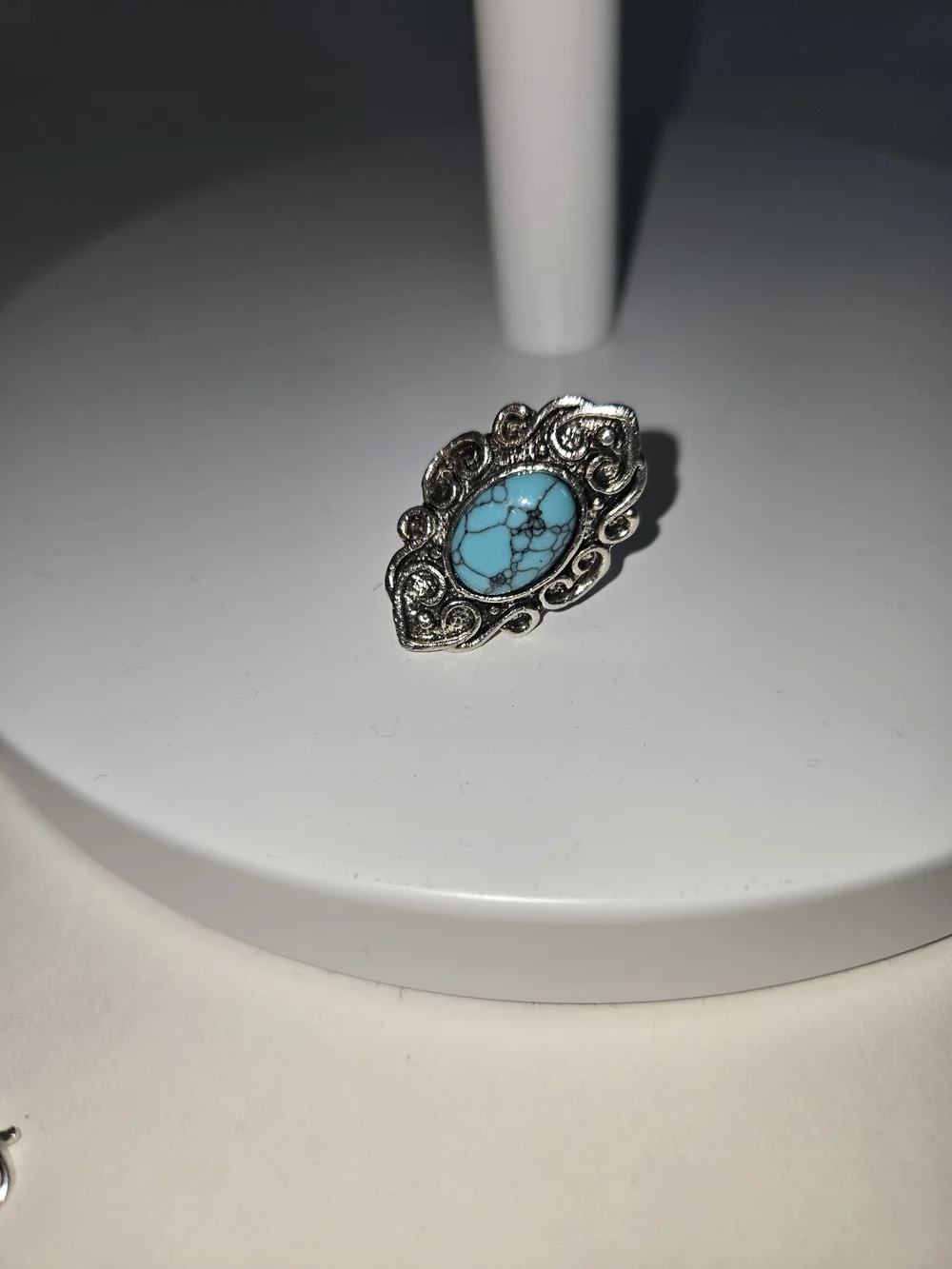 Turquoise Stone Silver Filigree Ring - Women Jewelry Size 6